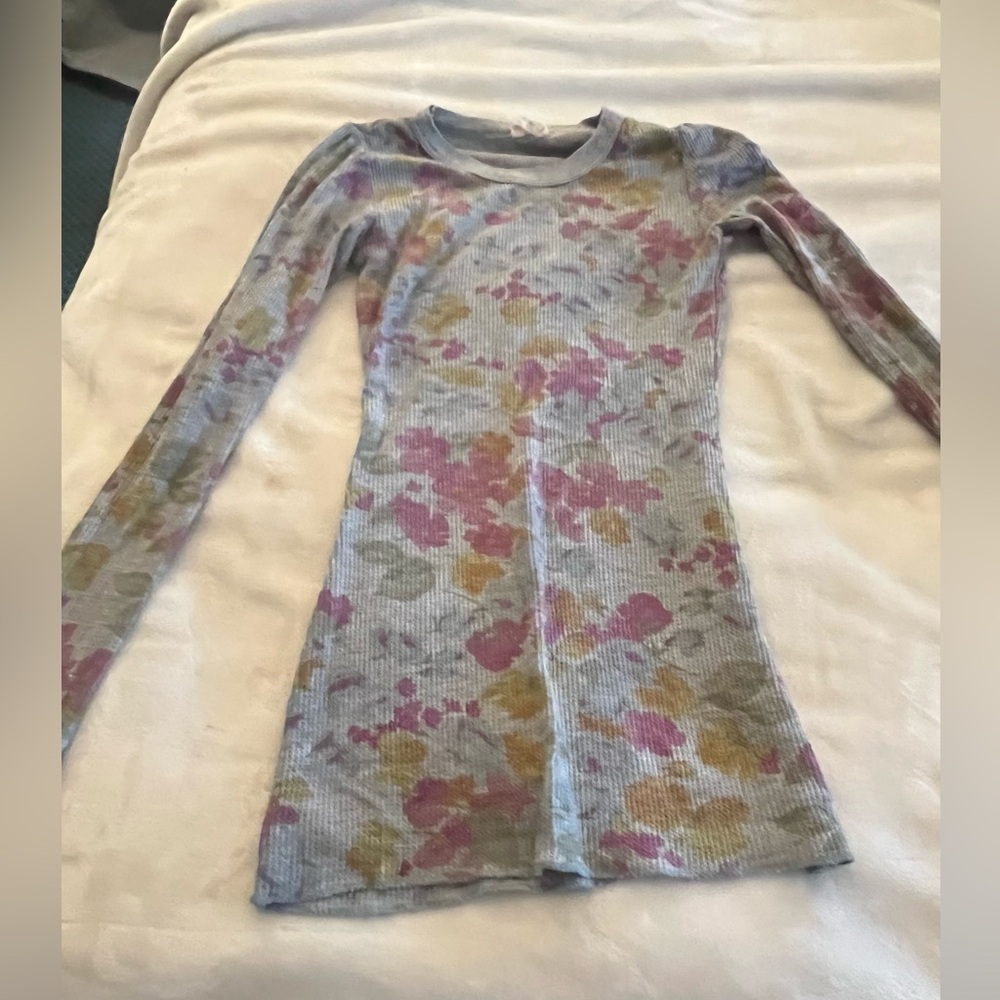 Free People Floral Long Sleeve Waffle Thermal Top size Small